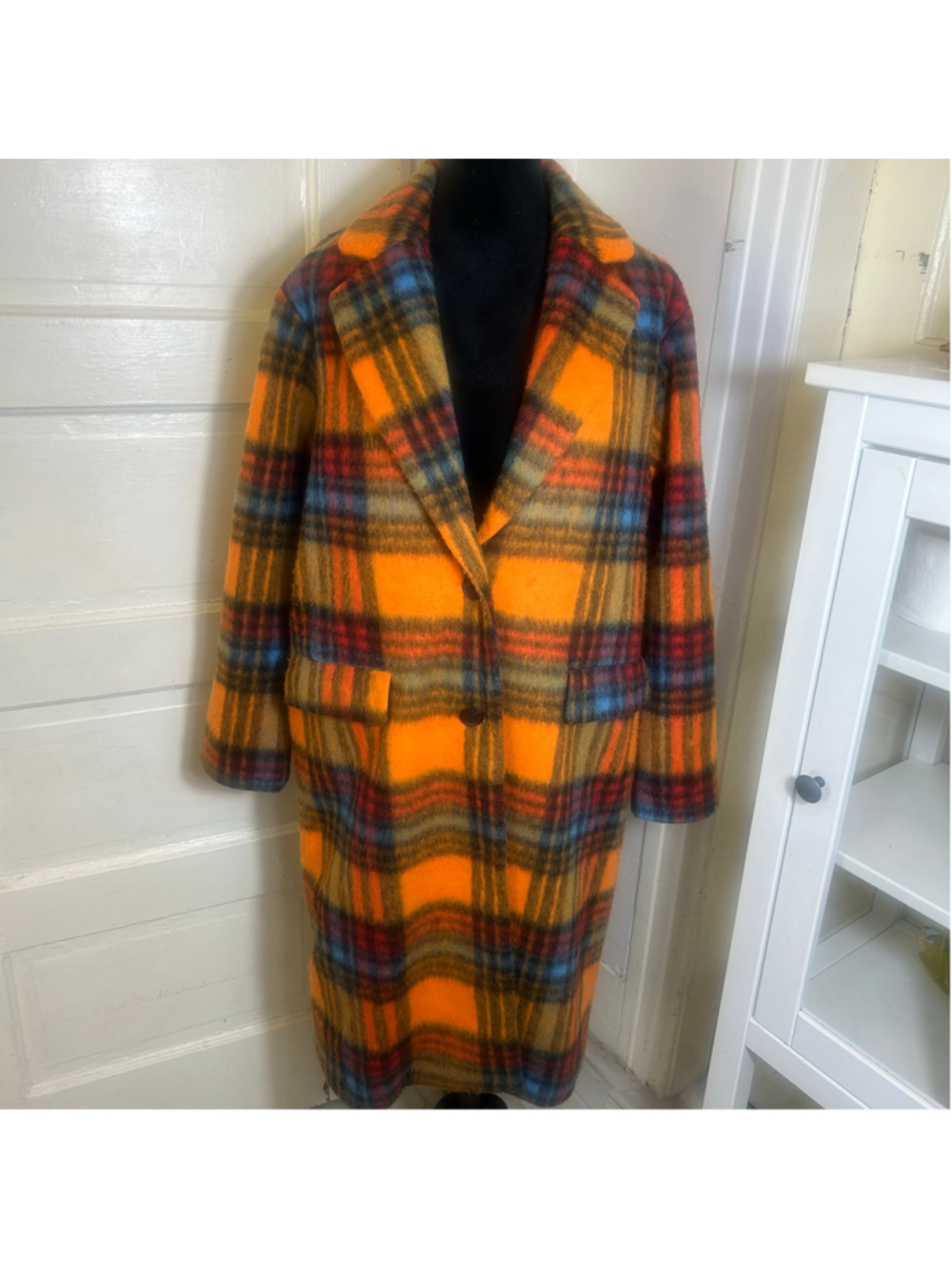 Women's Desigual Plaid Wool Blend Coat Med Clueless Preppy Fall Academia